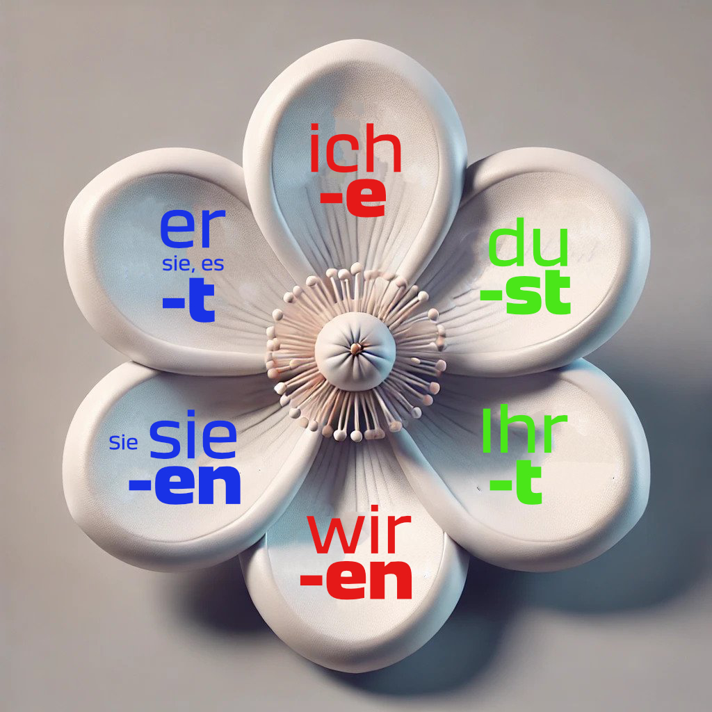 Wie man deutsche Verben konjugiert ist hier anschaulich zusammengefasst.