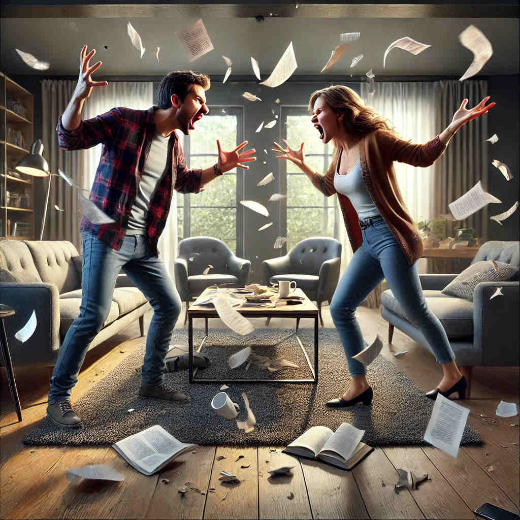 "Es fliegen die Fetzen" ist eine idiomatische Redewendung in der deutschen Sprache.