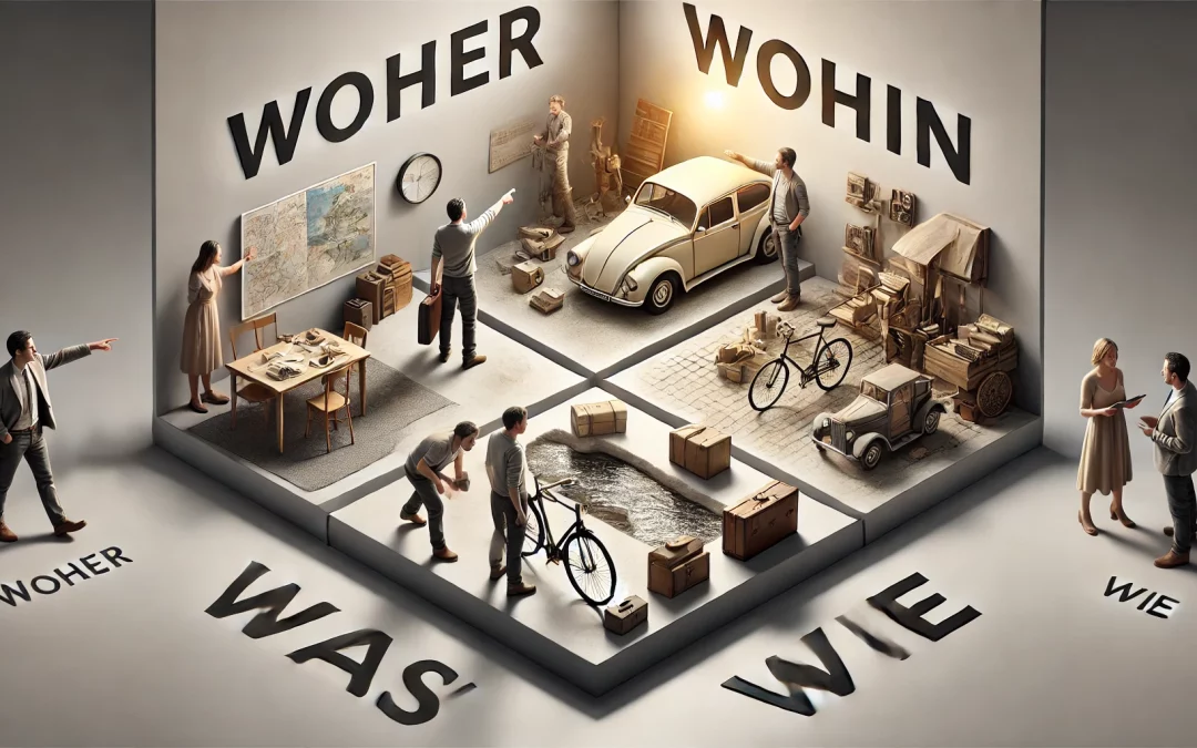 Die Fragewörter „Woher“, „Wohin“, „Was“ und „Wie“