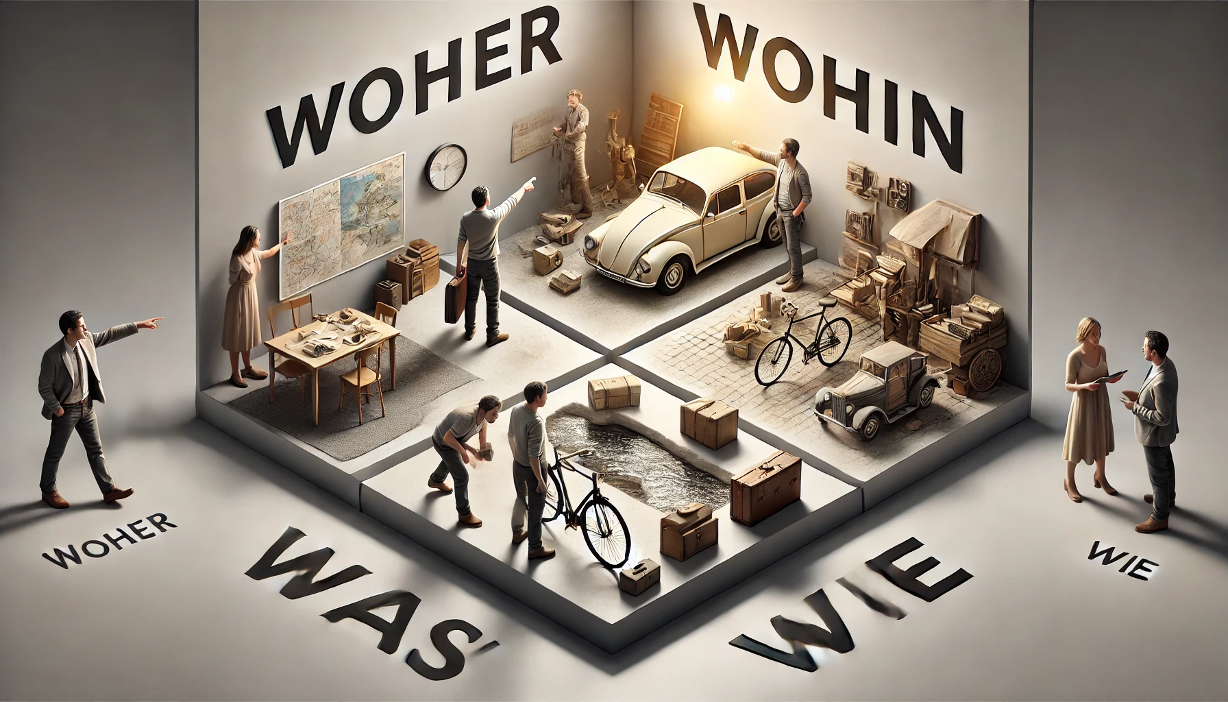 „Woher“, „Wohin“, „Was“ und „Wie“