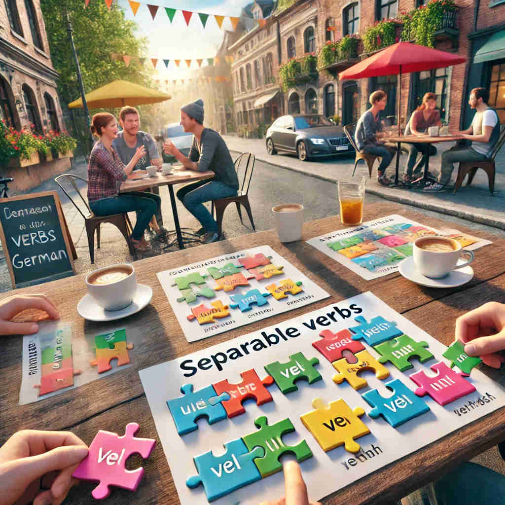 Die trennbare Verben sind eine Besonderheit im Deutschen, bei der das Verb im Präsens und im Präteritum wie bei einem Puzzle vorne vom Verb abgetrennt wird und das Satzende gesetzt wird.