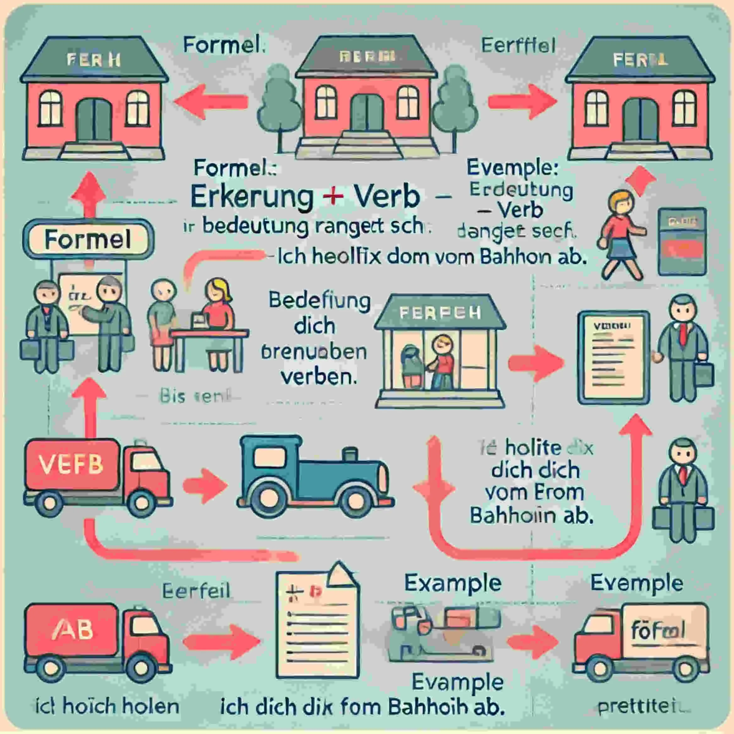 Ein bildhaftes Schema zum Leitfaden der trennbare Verben im Deutschen